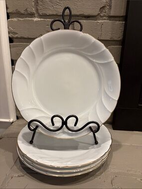 Mikasa (4) Wedding Band Gold Dinner Plates L9709 10-5/8" White Made in Japan